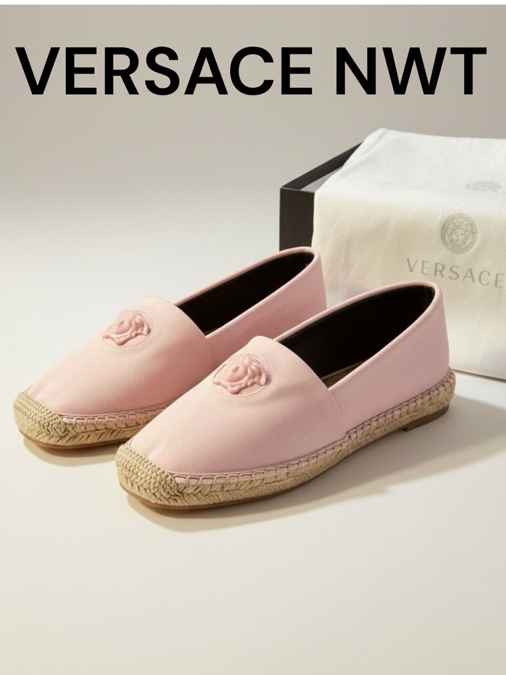 Versace Espadrilles / Donna. Pink Canvas with Medusa 3D Logo US Size 7 Euro 37